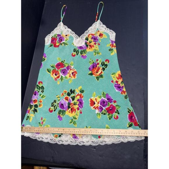 Victoria’s Secret VTG 90 Y2K Satin Lace Green Polka Dot Floral Gown Slip Dress S - Picture 9 of 12